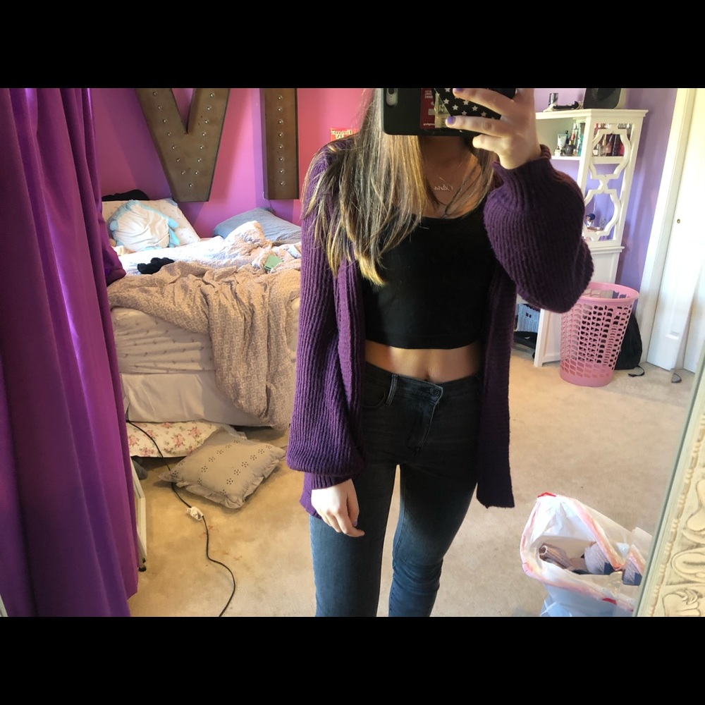 dark purple hooded cardigan
